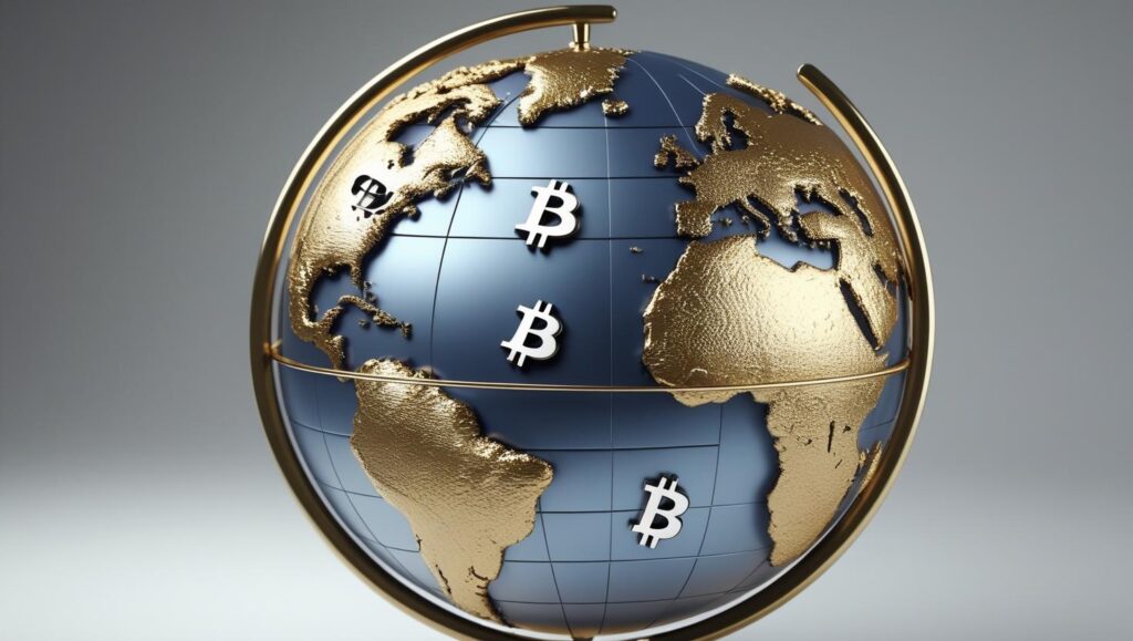 صمم فيديو شكل احترافي للكرة الارضية مكتوب عليها رموز البيتكوبن والدولار واليورو